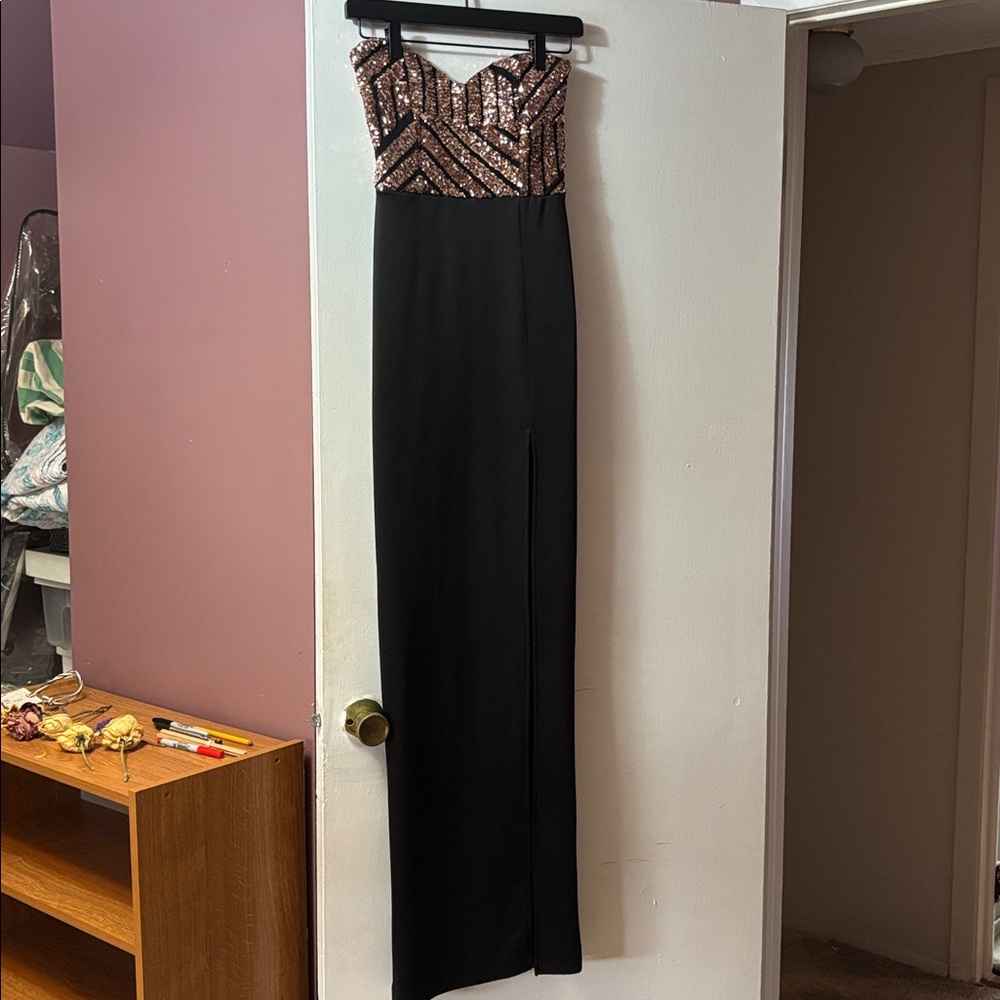 Black Strapless Gown with Sequin Bodice